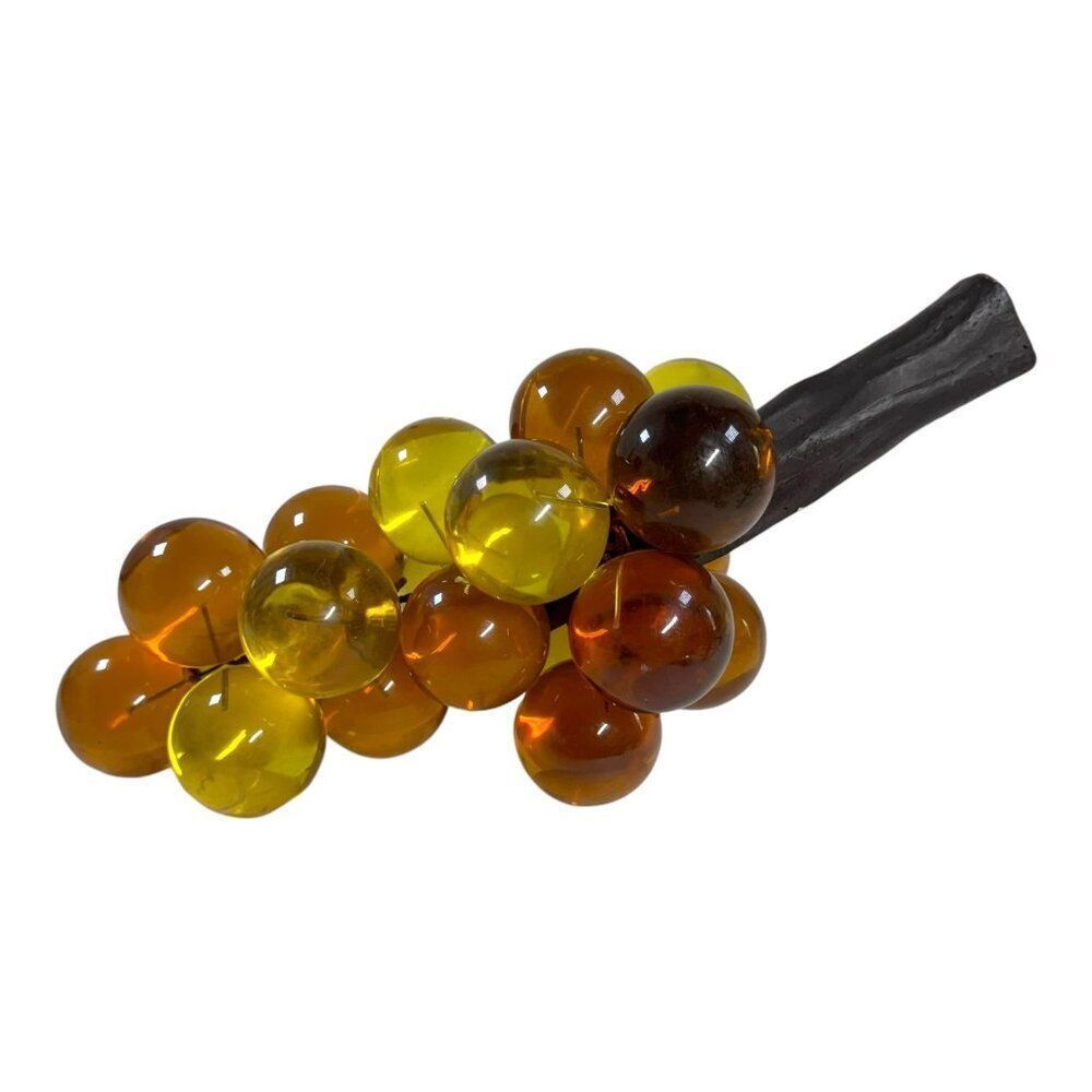 Vintage Lucite Amber Yellow Large Grape Cluster Sculpture Retro Modern Decor